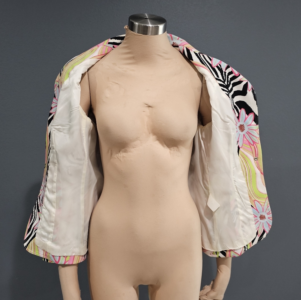 ALBERTO MAKALI White Floral Zebra Print Blazer Jacket 10 - Picture 7 of 10